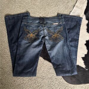 Frankie b sz 2 Women's Blue Jeans with Gold Embroidered Butterflies